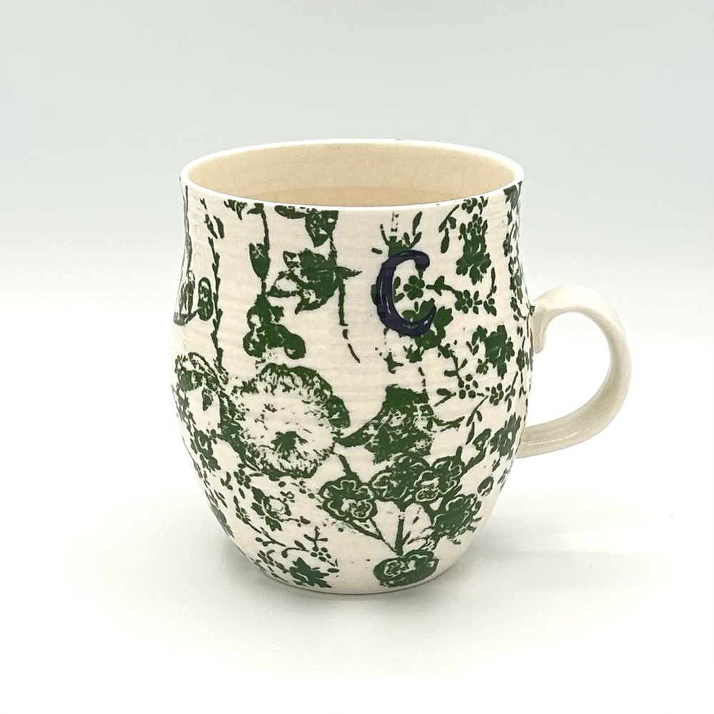 Anthropologie Homegrown Monogram Letter C Floral Coffee Mug